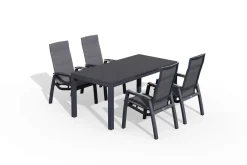 Outlet Miros/Milano Garten-Essgruppe, anthrazit, Alu/Ranotex-Gewebe, Ausziehtisch 180/240x90 cm, 4 Stapelsessel Garten-Essgruppen|Aluminium-Gartenmöbel