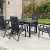 Outlet Miros/Rondo Garten-Essgruppe, anthrazit, Alu/Ranotex-Gewebe, Ausziehtisch 180/240 x 90 cm, 6 Stapelsessel Garten-Essgruppen|Aluminium-Gartenmöbel
