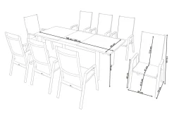 Miros/Savona Move Garten-Essgruppe, anthrazit, Alu/Textilene, Ausziehtisch 180/240x90 cm, 8 Stapelsessel Aluminium-Gartenmöbel
