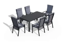 Clearance Miros/Valencia Garten-Essgruppe, anthrazit/grau, Aluminium, Ausziehtisch 180/240 x 90 cm, 6x verstellbare Sessel Garten-Essgruppen