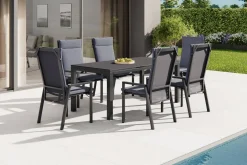 Clearance Miros/Valencia Garten-Essgruppe, anthrazit/grau, Aluminium, Ausziehtisch 180/240 x 90 cm, 6x verstellbare Sessel Garten-Essgruppen