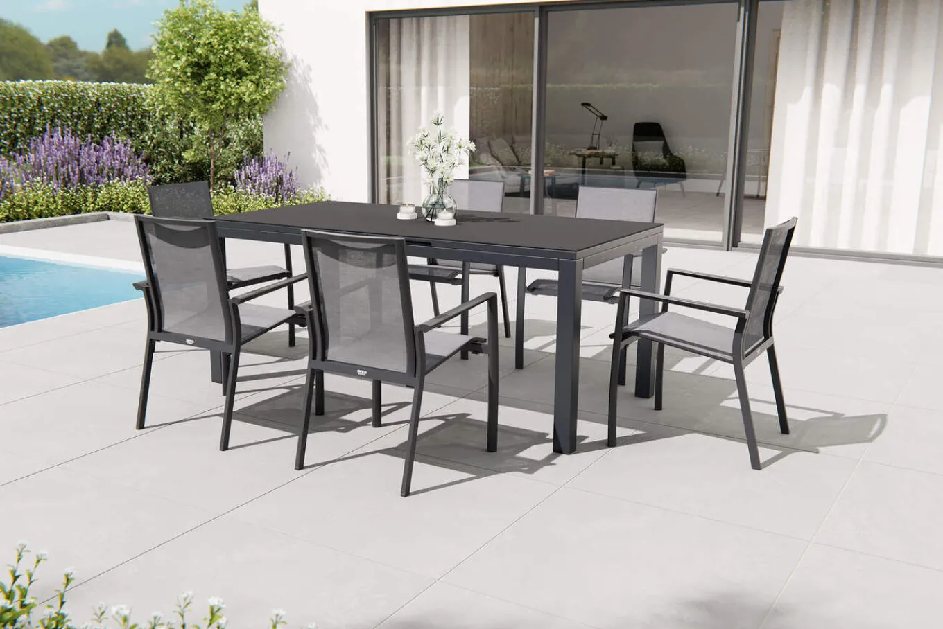 Clearance Miros/Velia Garten-Essgruppe, anthrazit, Aluminium, 180/240 x 90 cm, ausziehbar, witterungsbeständig Garten-Essgruppen|Aluminium-Gartenmöbel
