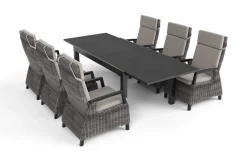 Clearance SIENA GARDEN Premium Garten-Essgruppe, anthrazit matt/grau, Aluminium und Polyrattan, Tisch 160/260 x 100 cm, 6 Dining-Sessel Garten-Essgruppen