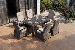 Clearance SIENA GARDEN Premium Garten-Essgruppe, anthrazit matt/grau, Aluminium und Polyrattan, Tisch 160/260 x 100 cm, 6 Dining-Sessel Garten-Essgruppen