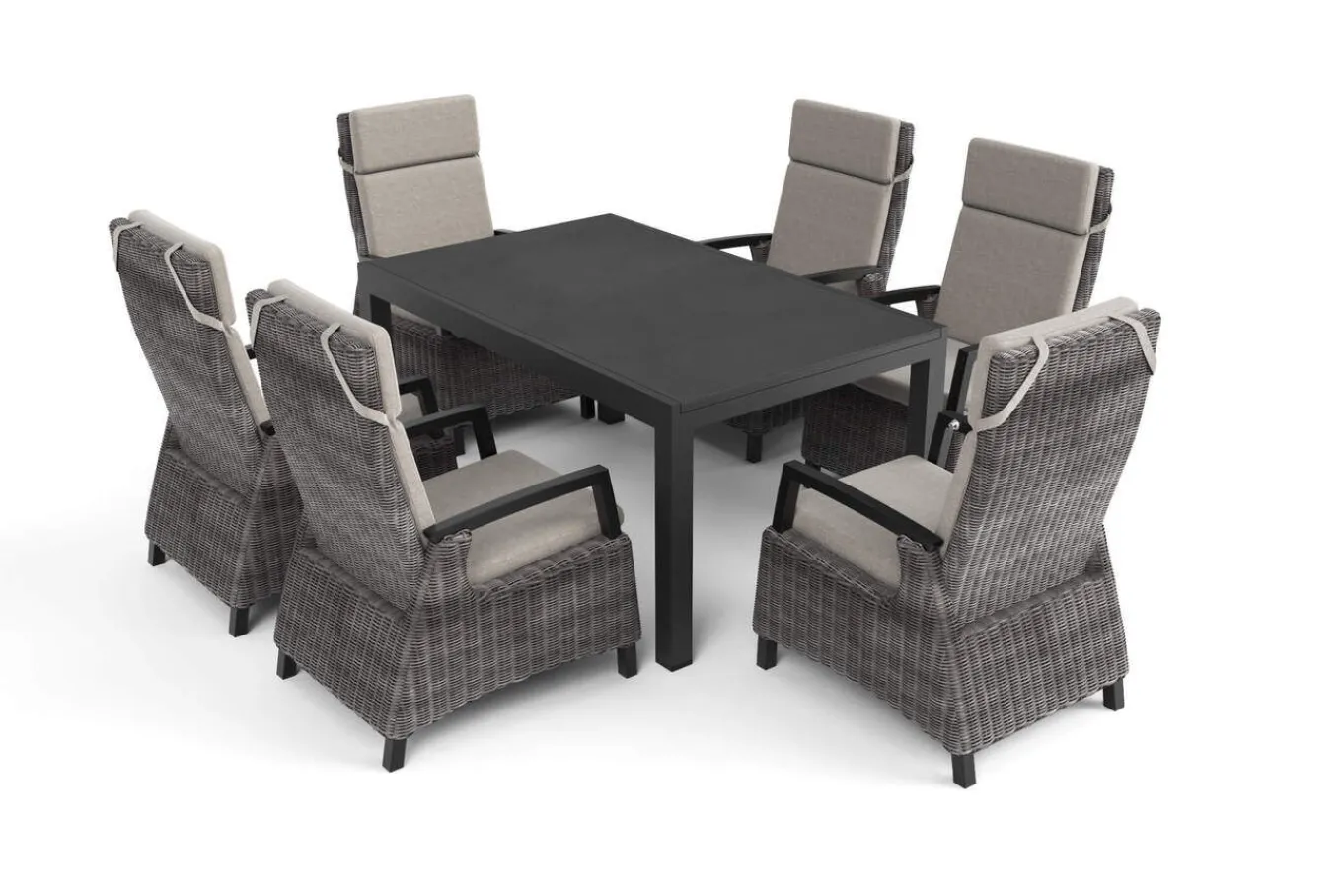 Clearance SIENA GARDEN Premium Garten-Essgruppe, anthrazit matt/grau, Aluminium und Polyrattan, Tisch 160/260 x 100 cm, 6 Dining-Sessel Garten-Essgruppen