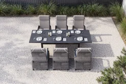 Clearance SIENA GARDEN Premium Garten-Essgruppe, anthrazit matt/grau, Aluminium und Polyrattan, Tisch 160/260 x 100 cm, 6 Dining-Sessel Garten-Essgruppen