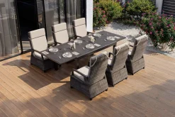 Clearance SIENA GARDEN Premium Garten-Essgruppe, anthrazit matt/grau, Aluminium und Polyrattan, Tisch 160/260 x 100 cm, 6 Dining-Sessel Garten-Essgruppen