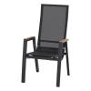 Best Rondo Move Stapelsessel, anthrazit matt, Alu/Ranotex, 72 x 59 x 110 cm, mit Teak-Armlehnen, stufenlos verstellbar Gartenstühle & Gartensessel