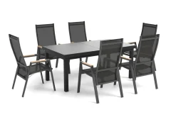 Online Savona Garten-Essgruppe, anthrazit matt/grau, Alu/Glas/Teak/Ranotex, 180/240 x 100 cm, ausziehbar Garten-Essgruppen