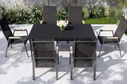 Online Savona Garten-Essgruppe, anthrazit matt/grau, Alu/Glas/Teak/Ranotex, 180/240 x 100 cm, ausziehbar Garten-Essgruppen