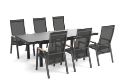 Online Savona Garten-Essgruppe, anthrazit matt/grau, Alu/Glas/Teak/Ranotex, 180/240 x 100 cm, ausziehbar Garten-Essgruppen