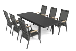 Online Savona Garten-Essgruppe, anthrazit matt/grau, Alu/Glas/Teak/Ranotex, 180/240 x 100 cm, ausziehbar Garten-Essgruppen