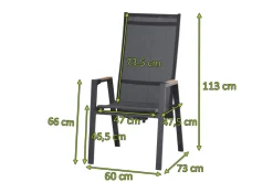 Discount Savona Move Stapelsessel, anthrazit matt, Alu/Ranotex, 73 x 60 x 113 cm, mit Teak-Armlehnen, verstellbar Gartenstühle & Gartensessel