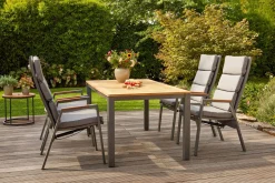 Best Savona Sessel, matt graphit , Alu/Teak/Texfabric, 74x60x110 cm, verstellbare Rückenlehne, inkl. Polster Aluminium-Gartenmöbel|Gartenstühle & Gartensessel