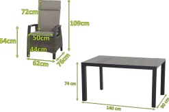 Discount Silva/Corido Garten-Essgruppe, anthrazit/grau, Alu/Gardino®-Geflecht/Keramik, 140 x 90cm, inkl. 4 Diningsessel Garten-Essgruppen