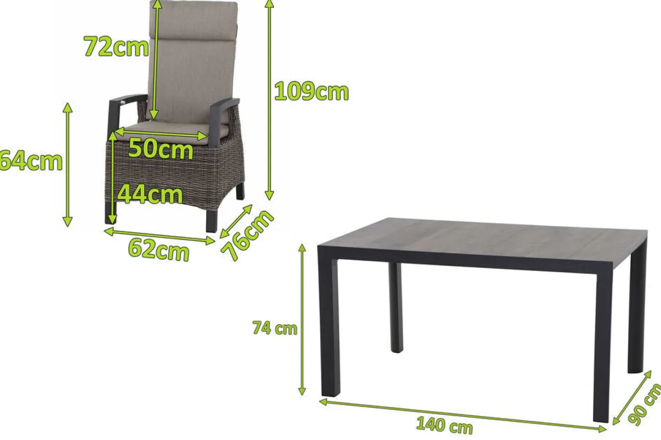 Discount Silva/Corido Garten-Essgruppe, anthrazit/grau, Alu/Gardino®-Geflecht/Keramik, 140 x 90cm, inkl. 4 Diningsessel Garten-Essgruppen