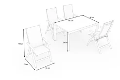 Best Silva Garten-Essgruppe mit 4 Klappstühlen, anthrazit/grau, Alu/Textilene, Esstisch mit Keramikplatte 140 x 90 cm Garten-Essgruppen|Aluminium-Gartenmöbel