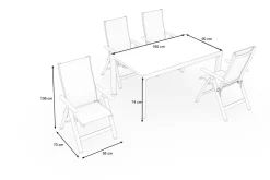 Silva Garten-Essgruppe mit 4 Klappstühlen, anthrazit/grau, Alu/Textilene, Esstisch mit Keramikplatte 160 x 90 cm Garten-Essgruppen|Aluminium-Gartenmöbel