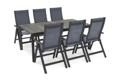 Best Silva Garten-Essgruppe mit 6 Klappstühlen, anthrazit/grau, Alu/Textilene, Tisch mit Keramikplatte 180 x 100 cm Garten-Essgruppen|Aluminium-Gartenmöbel