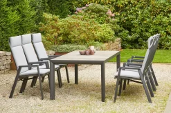 New Silva/Valencia Garten-Essgruppe, anthrazit/grau, Alu/Textilgewebe/Keramik, 183 x 100cm, inkl. 6 Diningsessel, stufenlos verstellbar Garten-Essgruppen|Aluminium-Gartenmöbel