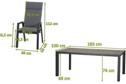 New Silva/Valencia Garten-Essgruppe, anthrazit/grau, Alu/Textilgewebe/Keramik, 183 x 100cm, inkl. 6 Diningsessel, stufenlos verstellbar Garten-Essgruppen|Aluminium-Gartenmöbel