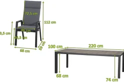 Outlet Silva/Valencia Garten-Essgruppe, anthrazit/grau, Alu/Textilgewebe/Keramik, 220 x 100cm, inkl. 6 Diningsessel, stufenlos verstellbar Garten-Essgruppen