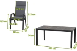 Best Silva/Valencia Garten-Essgruppe, anthrazit/grau, Alu/Textilgewebe/Keramik, 160 x 90cm, inkl. 4 Diningsessel, stufenlos verstellbar Garten-Essgruppen