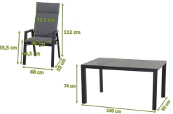 Discount Silva/Valencia Garten-Essgruppe, anthrazit/grau, Alu/Textilgewebe/Keramik, 140 x 90cm, inkl. 4 Diningsessel, stufenlos verstellbar Garten-Essgruppen|Aluminium-Gartenmöbel