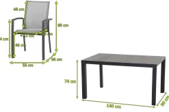 Discount Silva/Velia Garten-Essgruppe, anthrazit/grau, Alu/Ranotex®-Gewebe/Keramik, 140 x 90cm, inkl. 4 Diningsessel Garten-Essgruppen|Aluminium-Gartenmöbel