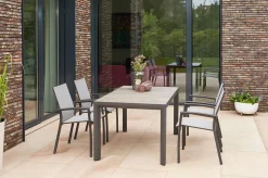 Discount Silva/Velia Garten-Essgruppe, anthrazit/grau, Alu/Ranotex®-Gewebe/Keramik, 140 x 90cm, inkl. 4 Diningsessel Garten-Essgruppen|Aluminium-Gartenmöbel