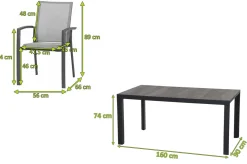 Outlet Silva/Velia Garten-Essgruppe, anthrazit/grau, Alu/Ranotex®-Gewebe/Keramik, 160 x 90cm, inkl. 4 Diningsessel Garten-Essgruppen