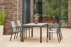 Outlet Silva/Velia Garten-Essgruppe, anthrazit/grau, Alu/Ranotex®-Gewebe/Keramik, 160 x 90cm, inkl. 4 Diningsessel Garten-Essgruppen