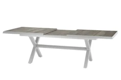 Best Sincro Ausziehtisch, matt weiß-grau/washed grey, Alu/Keramik, 200/260x100 cm, synchroner Auszugsmechanismus Gartentische|Aluminium-Gartenmöbel