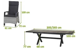 Sale Sincro/Corido Garten-Essgruppe, anthrazit/grau, Alu/Geflecht/Keramik, 200/260 x 100 cm, inkl. 6 Diningsessel Garten-Essgruppen