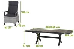 Sale Sincro/Corido Garten-Essgruppe, anthrazit/grau, Alu/Geflecht/Keramik, 200/260 x 100 cm, inkl. 8 Diningsessel Garten-Essgruppen