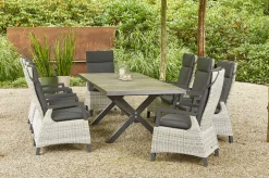 Sale Sincro/Corido Garten-Essgruppe, anthrazit/grau, Alu/Geflecht/Keramik, 200/260 x 100 cm, inkl. 8 Diningsessel Garten-Essgruppen