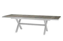 Clearance Sincro/Velia Garten-Essgruppe für 8 Personen, matt weiß-grau/washed grey, Alu/Ranotex, ausziehbare Tischplatte aus Keramik, stapelbare Stühle Garten-Essgruppen|Aluminium-Gartenmöbel
