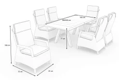 New Tirana/Corido Garten-Essgruppe, matt anthrazit, Alu/Edelstahl/Keramik, Ausziehtisch, 6 Sessel Polyrattan-Gartenmöbel
