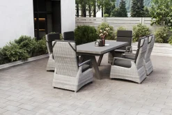 New Tirana/Corido Garten-Essgruppe, matt anthrazit, Alu/Edelstahl/Keramik, Ausziehtisch, 6 Sessel Polyrattan-Gartenmöbel