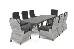 Discount Tirana/Corido Garten-Essgruppe, matt anthrazit, Aluminium/Keramik, Ausziehtisch, 8 Sessel Polyrattan-Gartenmöbel