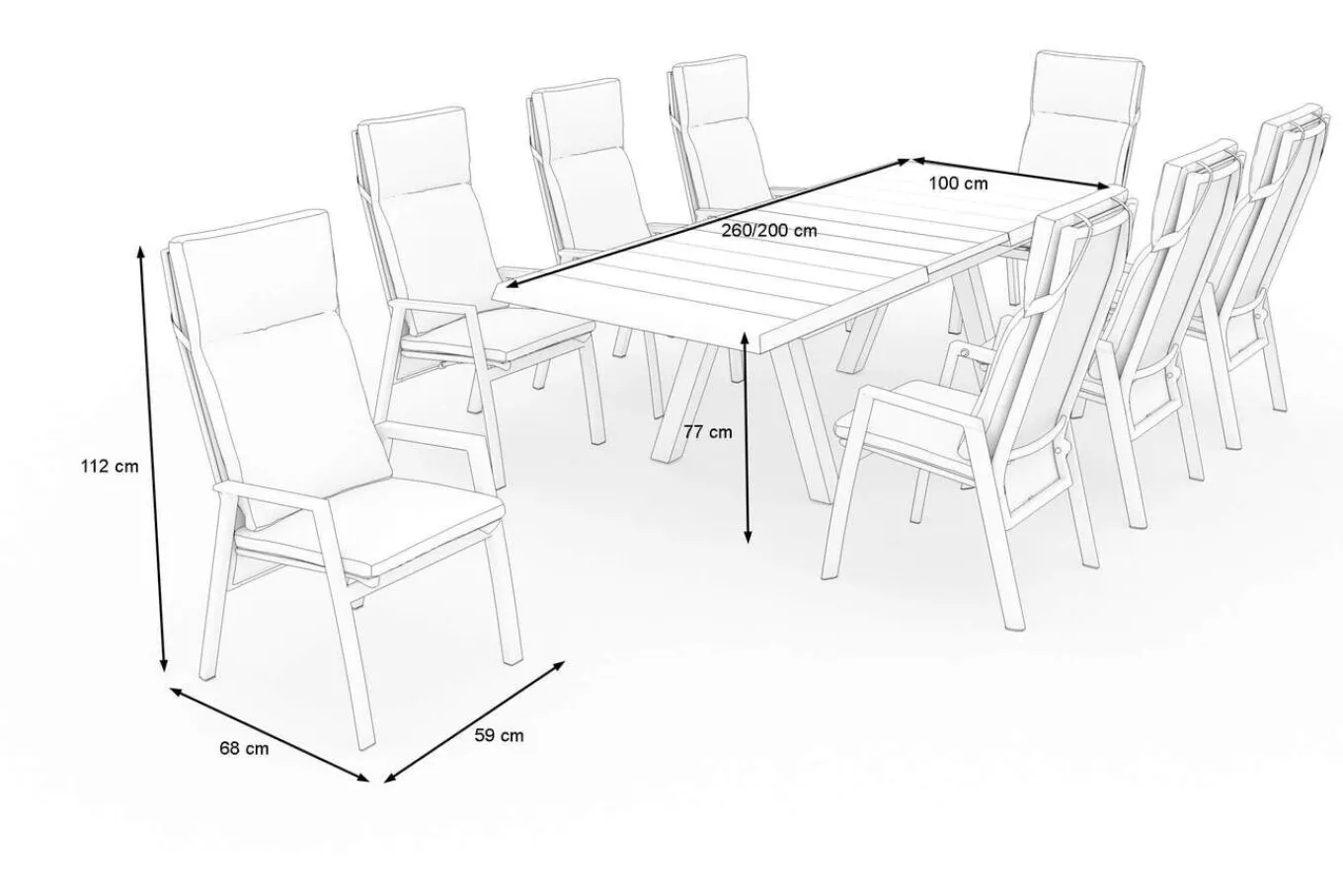 SIENA GARDEN Tirana/Valencia Garten-Essgruppe, matt anthrazit/wood-grey, Aluminium/Keramik, Ausziehtisch, 8 Dining Sessel Garten-Essgruppen|Aluminium-Gartenmöbel