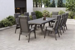 SIENA GARDEN Tirana/Valencia Garten-Essgruppe, matt anthrazit/wood-grey, Aluminium/Keramik, Ausziehtisch, 8 Dining Sessel Garten-Essgruppen|Aluminium-Gartenmöbel
