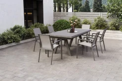 New SIENA GARDEN Tirana/Velia Garten-Essgruppe, matt anthrazit/wood-grey, Aluminium/Keramik, Ausziehtisch, 6 Stapelsessel Garten-Essgruppen|Aluminium-Gartenmöbel