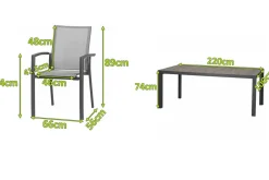Clearance Velia / Silva Garten-Essgruppe, anthrazit/washed grey, Alu/Ranotex/Keramik, 8 Sessel, Tisch 220 x 100 cm Garten-Essgruppen