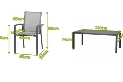 Clearance Velia / Silva Garten-Essgruppe, anthrazit/washed grey, Alu/Ranotex/Keramik, 8 Sessel, Tisch 220 x 100 cm Garten-Essgruppen