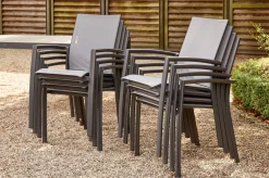 New Velia / Silva Garten-Essgruppe, anthrazit/washed grey, Alu/Ranotex/Keramik, 6 Sessel, Tisch 180 x 100 cm Garten-Essgruppen|Aluminium-Gartenmöbel