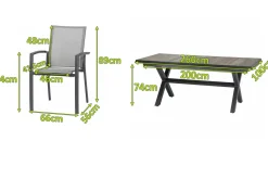 Best Velia / Sincro Garten-Essgruppe, anthrazit/natur-grau, Alu/Ranotex/Keramik, 6 Sessel, Ausziehtisch 200/260 x 100 cm Garten-Essgruppen