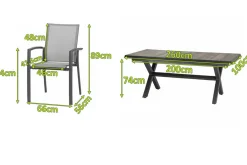 Best Velia / Sincro Garten-Essgruppe, anthrazit/natur-grau, Alu/Ranotex/Keramik, 6 Sessel, Ausziehtisch 200/260 x 100 cm Garten-Essgruppen