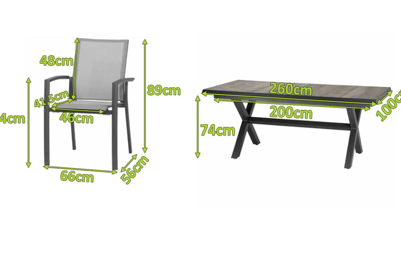 Online Velia / Sincro Garten-Essgruppe, anthrazit/natur-grau, Alu/Ranotex/Keramik, 10 Sessel, Ausziehtisch 200/260 x 100 cm Garten-Essgruppen