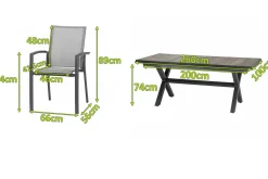 Online Velia / Sincro Garten-Essgruppe, anthrazit/natur-grau, Alu/Ranotex/Keramik, 10 Sessel, Ausziehtisch 200/260 x 100 cm Garten-Essgruppen
